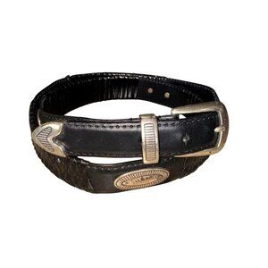 Vintage Black Genuine Leather Western Belt W/ Silver Accents Buckle Sz 40 Cowboy